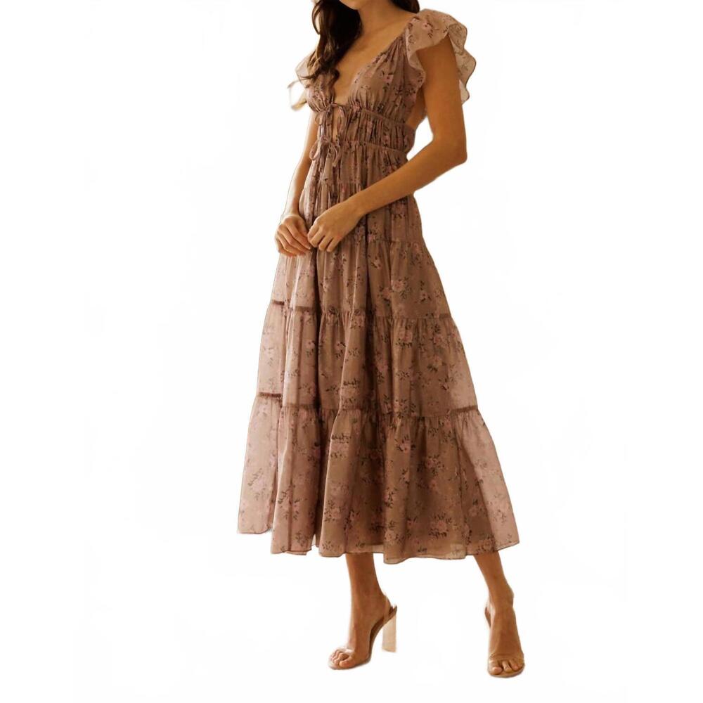 NEW STORIA tilly tie front midi dress in mauve floral - Picture 7 of 8
